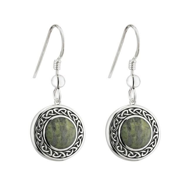 Silver Connemara Marble Round drop earrings