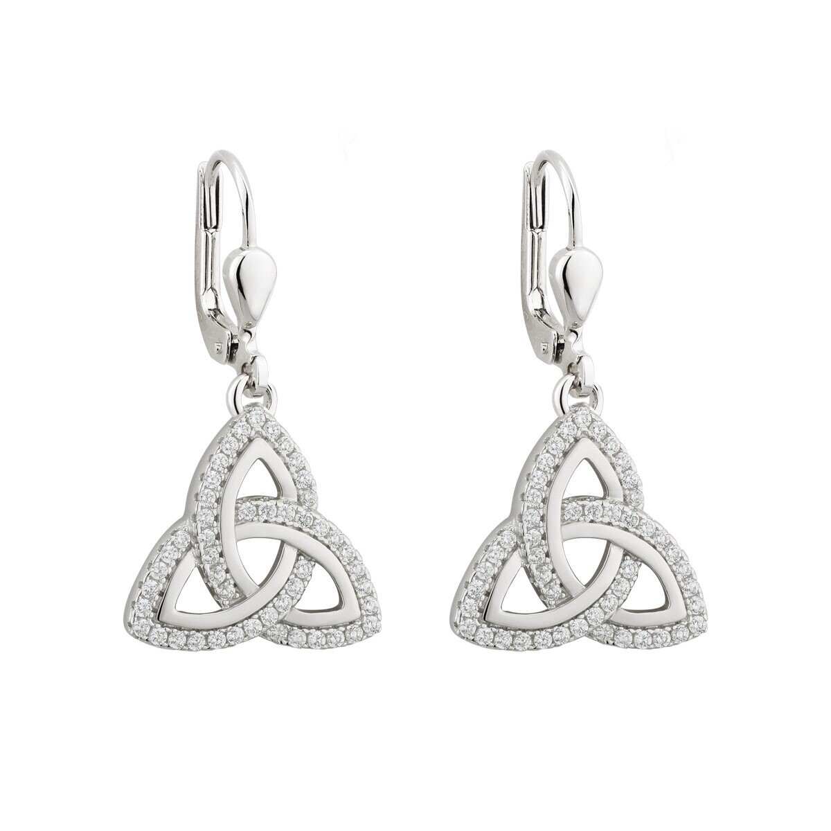 Silver drop Trinity earrings with CZ