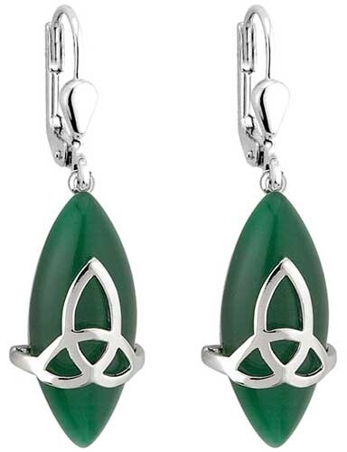 Rhodium Plated Green Cat Eye Trinity Earrings
