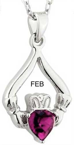 Rhodium Plated Claddagh Birthstone Pendants