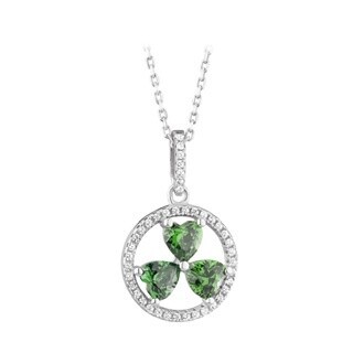 Sterling Silver Shamrock Circle with Green Stones necklace