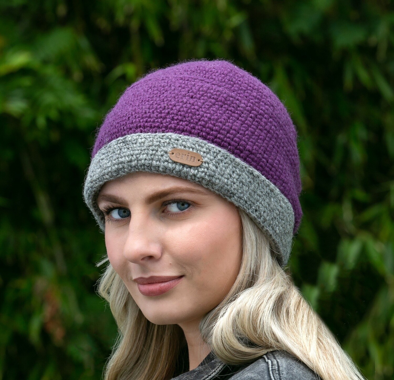 Crochet Turn Up Hat - Purple