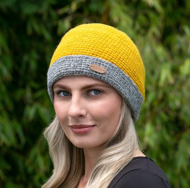 Crochet Turn Up Hat - Yellow