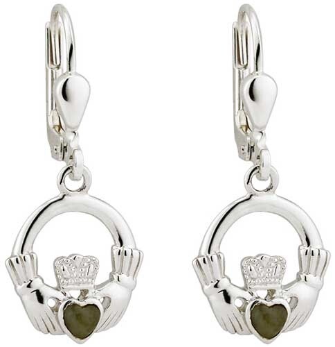 Claddagh with Connemara Marble earrings-Sterling Silver