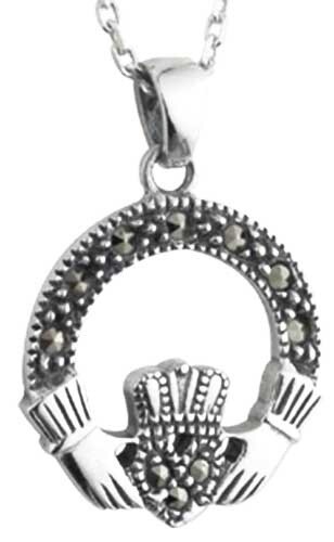 Claddagh with Marcasite Stones pendant-Sterling Silver