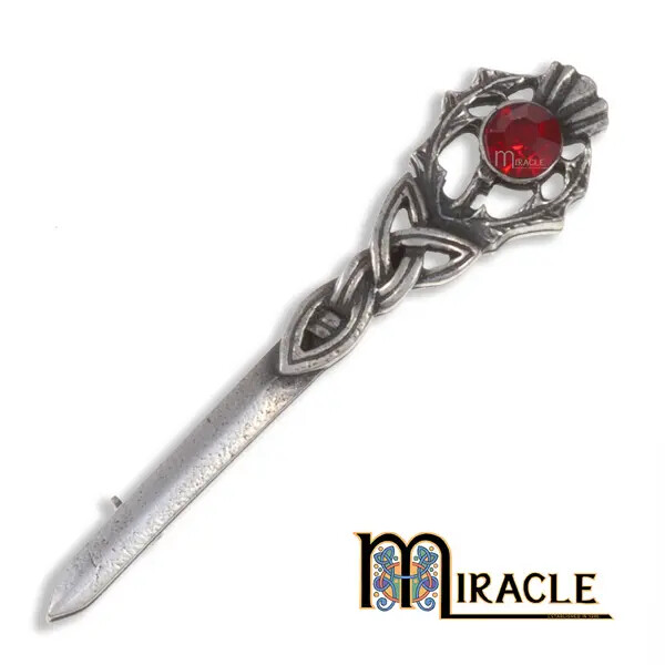Thistle Love Knot Kilt Pin - Ruby Red