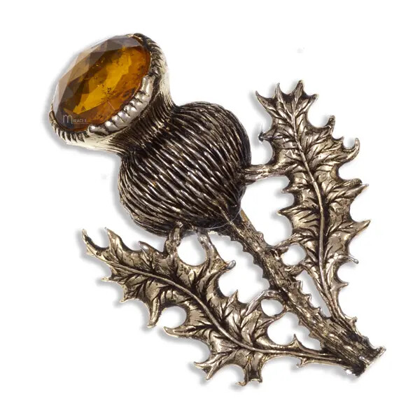 Miracle Gold Plated Thistle Brooch - Topaz