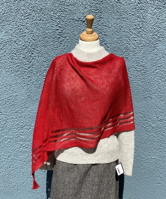 100% Linen Poncho - Red