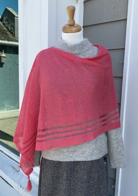 100% Linen Poncho - Coral Pink