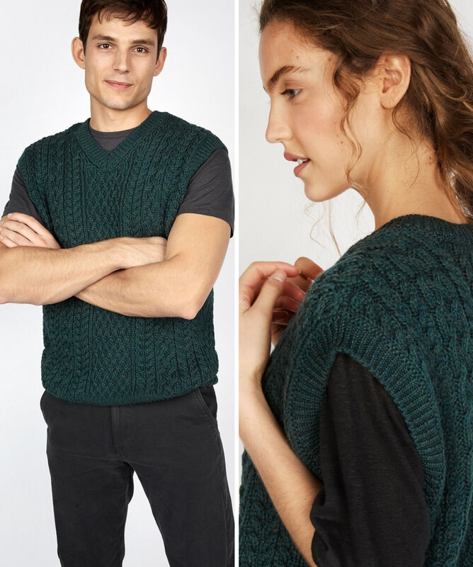 Unisex Birch Aran V-Neck Vest