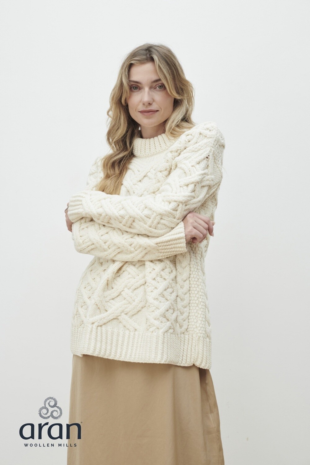 Heavy Patterned Aran Sweater - Natural