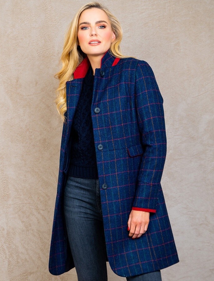 Pamela Tweed Coat - Primary Navy