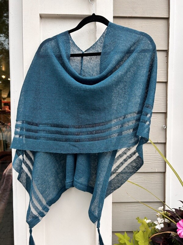 100% Linen Poncho - Teal
