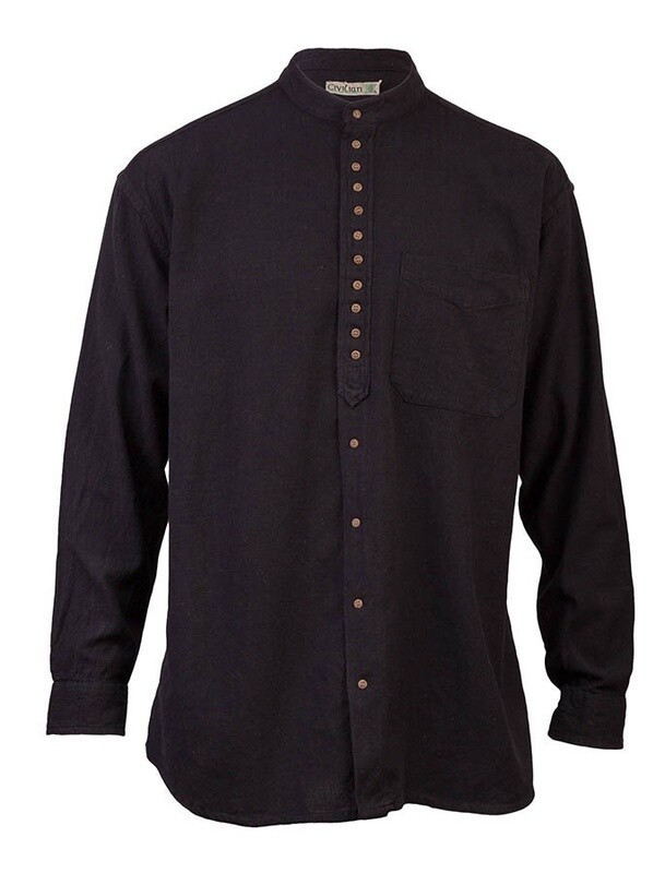 Cotton &amp; Flax Grandfather Shirt - Motor Black