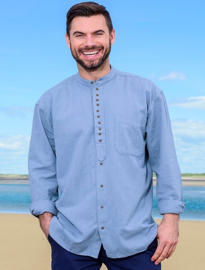Cotton &amp; Flax Grandfather Shirt - Cloud