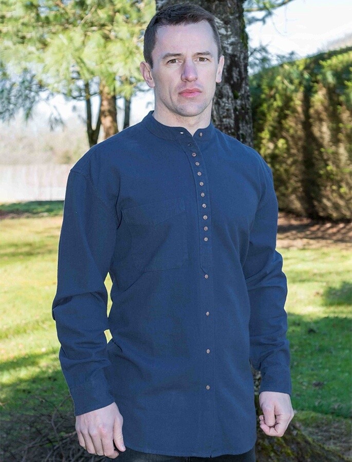 Cotton &amp; Flax Grandfather Shirt - Navy