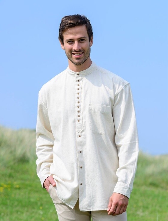 Cotton &amp; Flax Grandfather Shirt - Stone