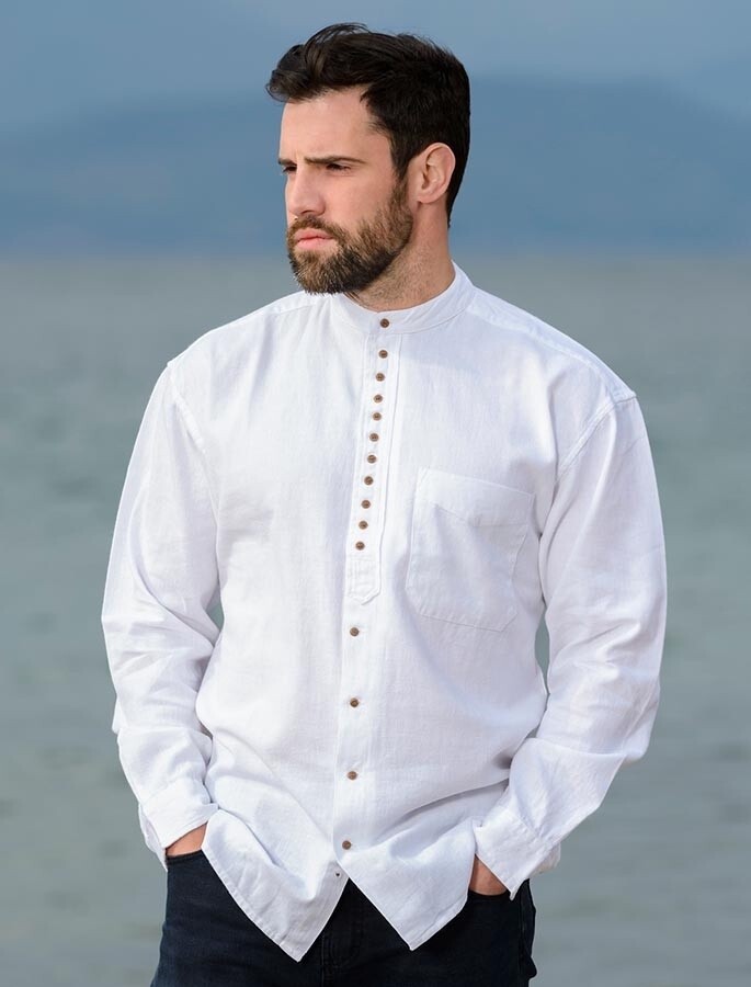 Cotton &amp; Flax Grandfather Shirt - White