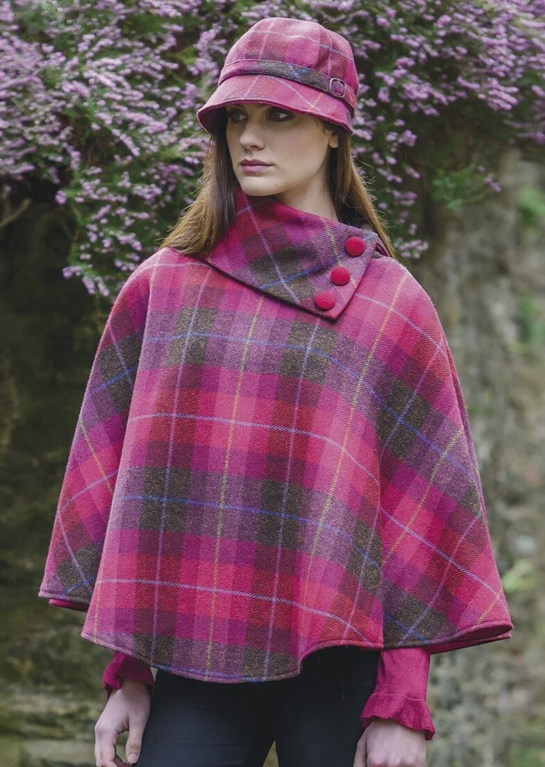 Handcrafted Mucros Tweed Poncho - Pink