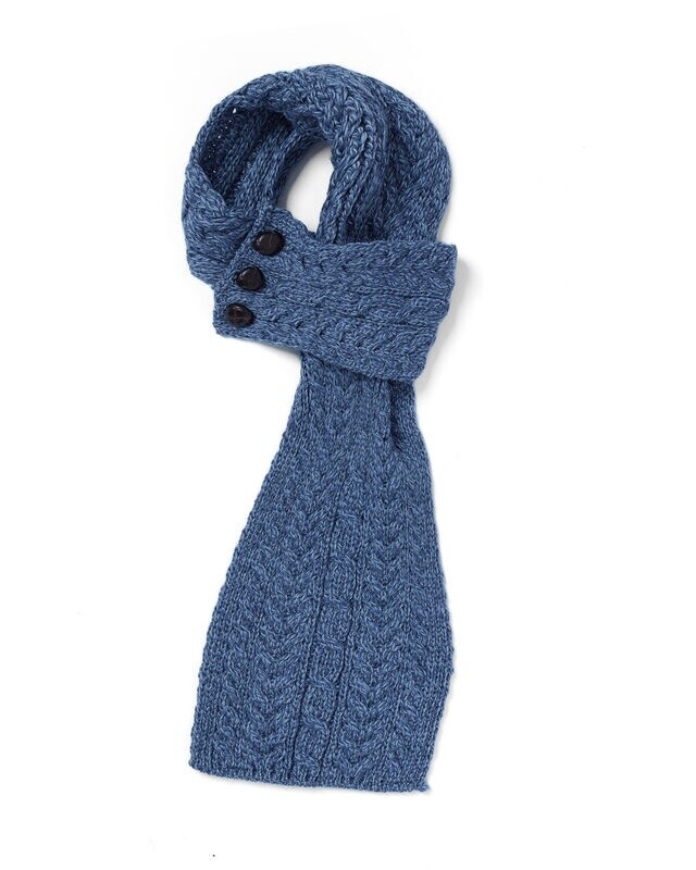 Merino Cable Knit Buttoned Loop Scarf, Colour: Denim Marl