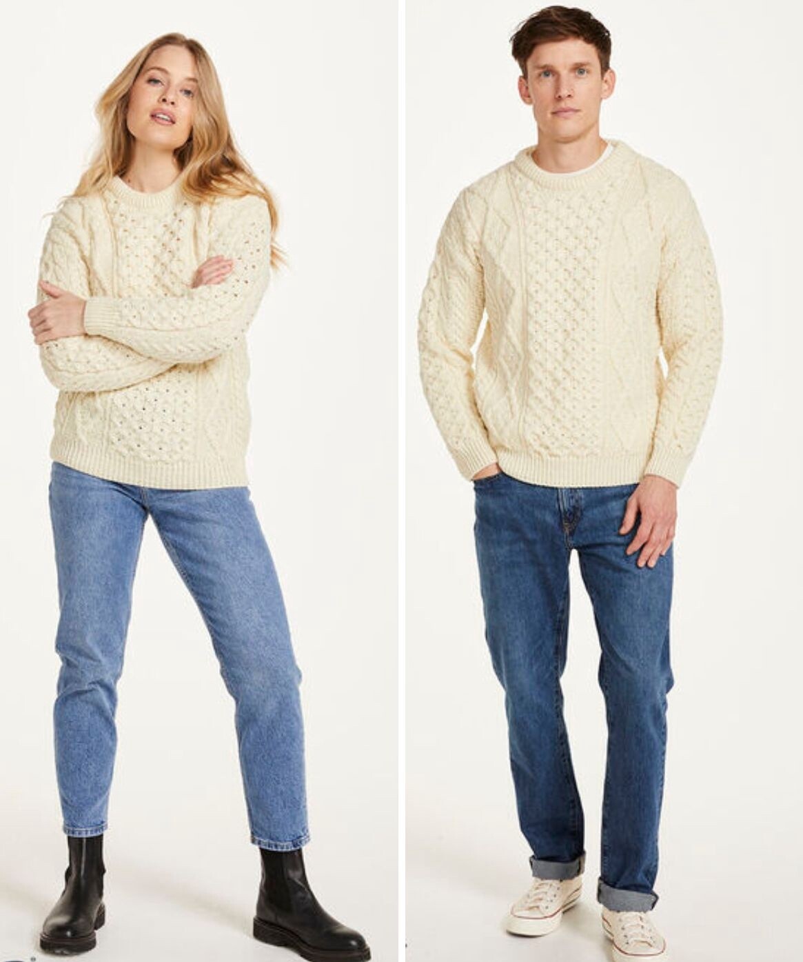 Unisex Worsted Wool Aran Crew Neck