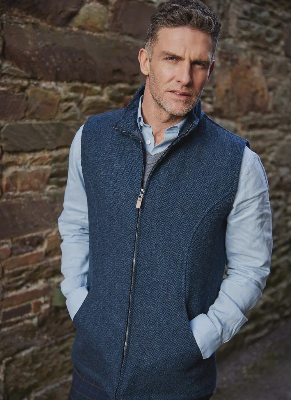 James Wool Tweed Bodywarmer - Navy