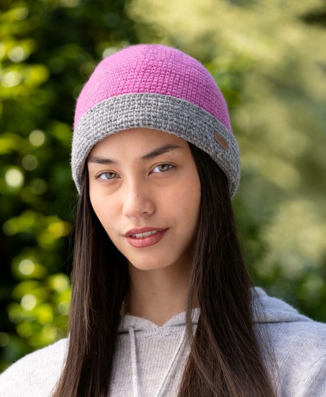 Crochet Turn up Hat Pink