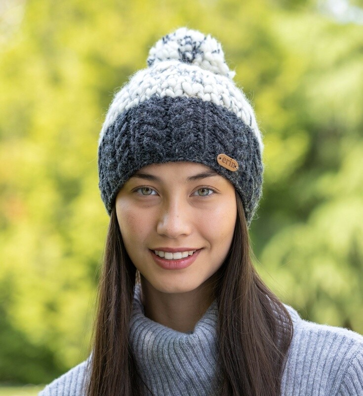 Uneven Wool Bobble Hat Flecked Charcoal
