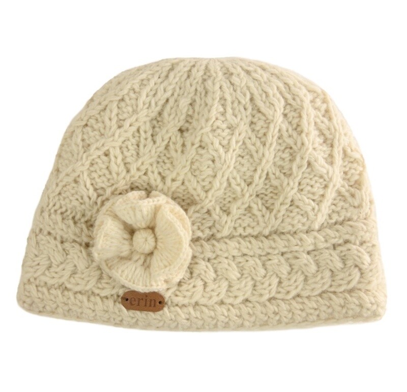 Aran Trellis Design Pullon Hat - White