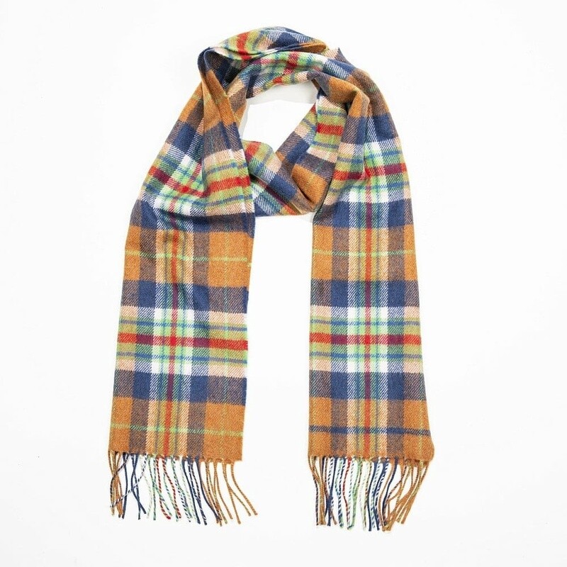 100% Merino Wool Scarf - Orange NavyGreen Red Check