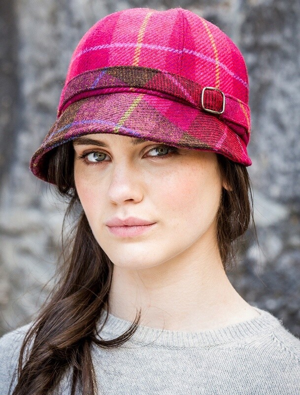 Flapper Tweed Hat-Pink Plaid #223