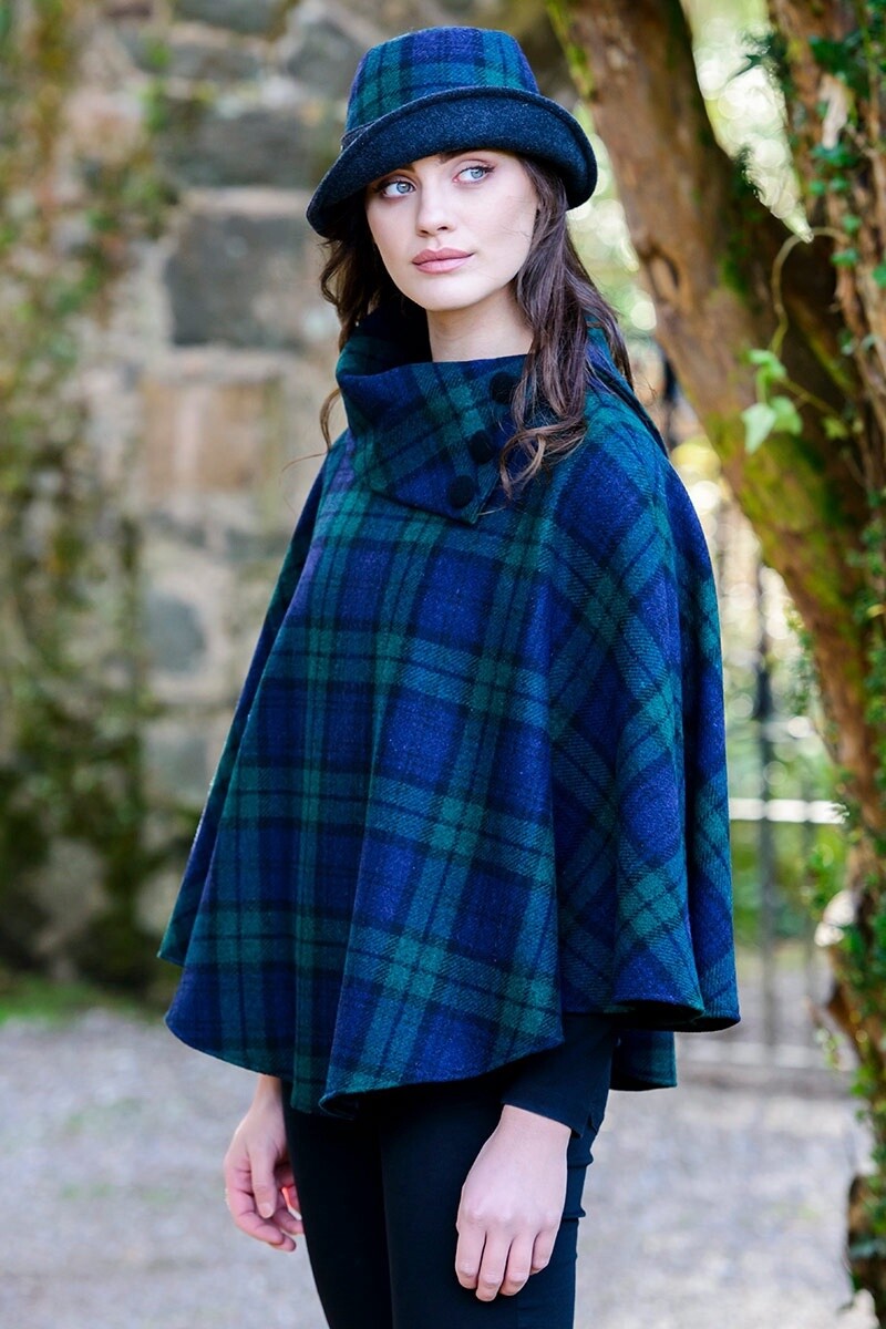 Handcrafted Mucros Tweed Poncho -Black Watch