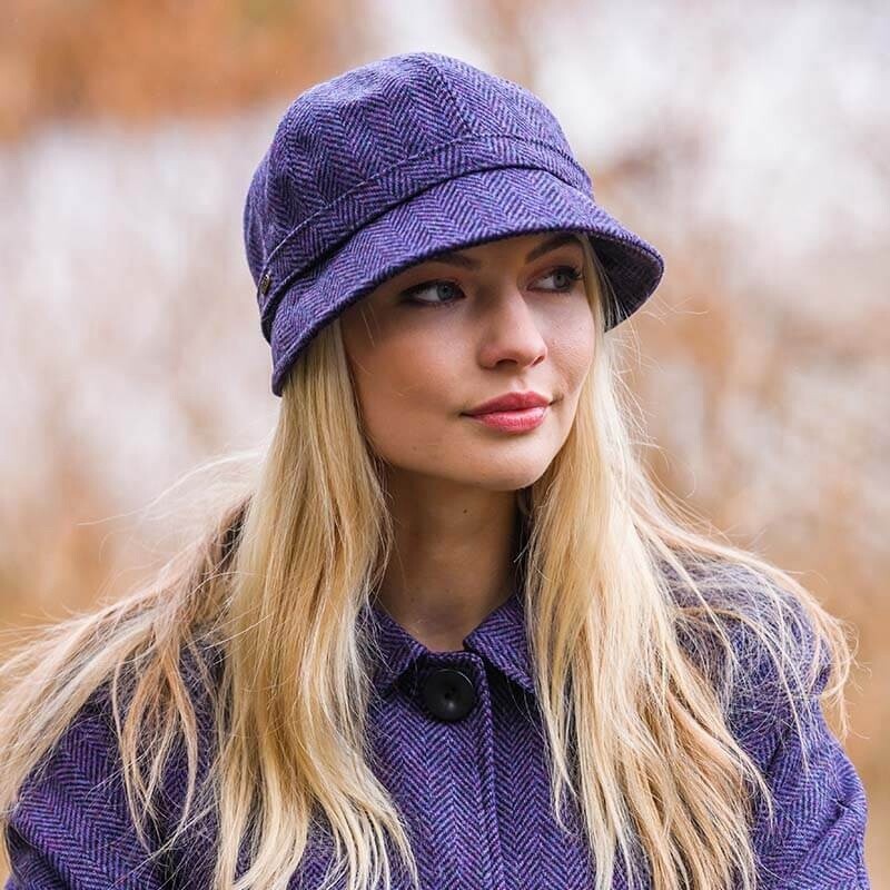 Flapper Tweed Hat - Purple Herringbone #213
