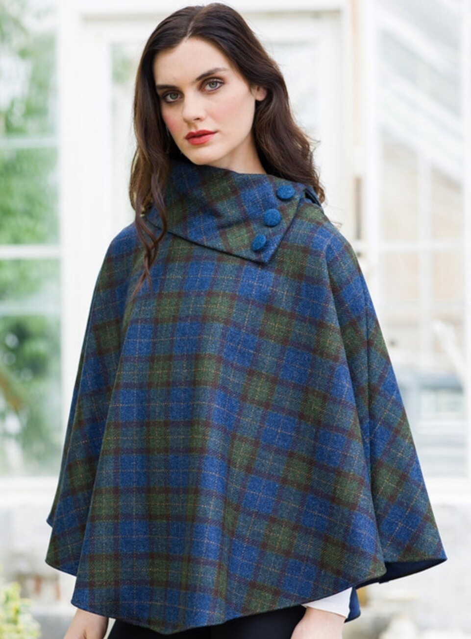 Handcrafted Mucros Tweed Poncho - Blue Green