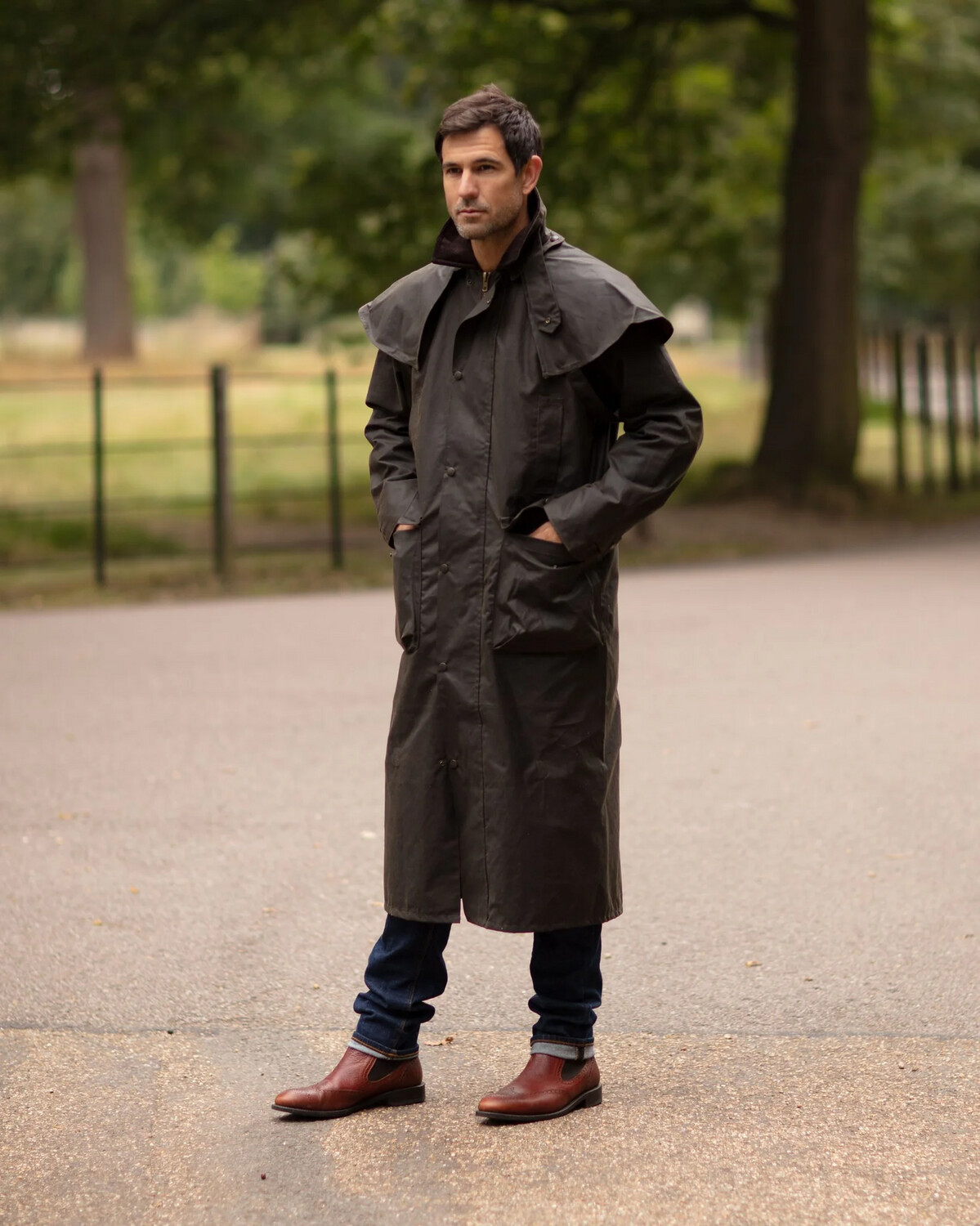 Outback Long Waxed Cotton Coat - Olive