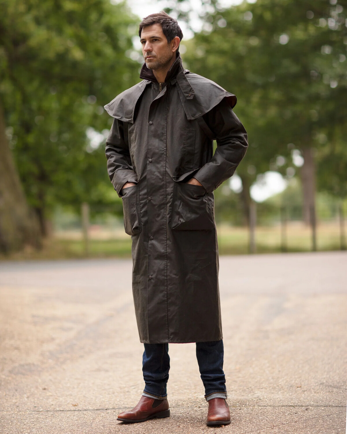 Outback Long Waxed Cotton Coat - Olive