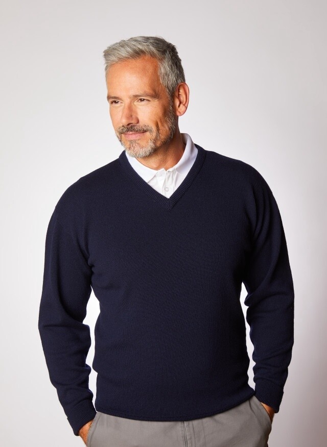 Lambswool V-Neck Sweater- Navy