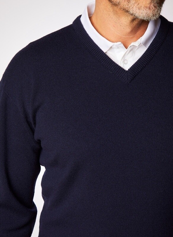 Lambswool V-Neck Sweater- Navy