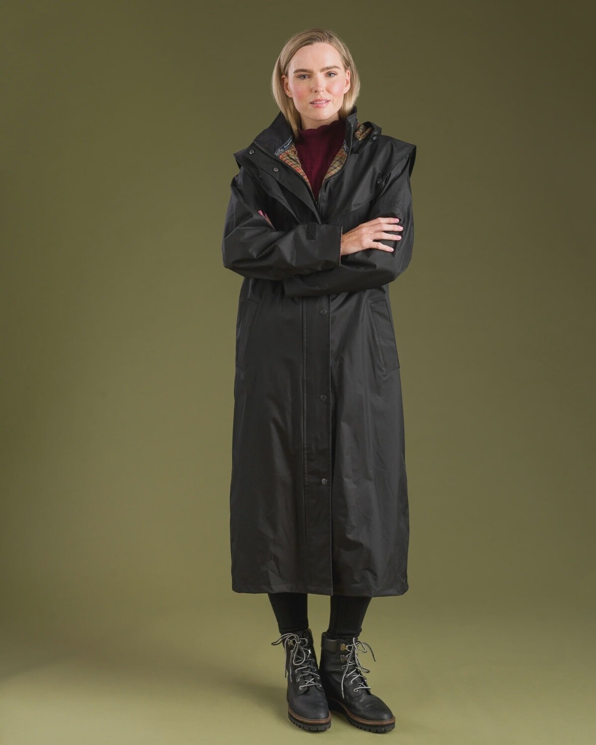 Malvern Long Raincoat, Colour: Black, Size: 8UK
