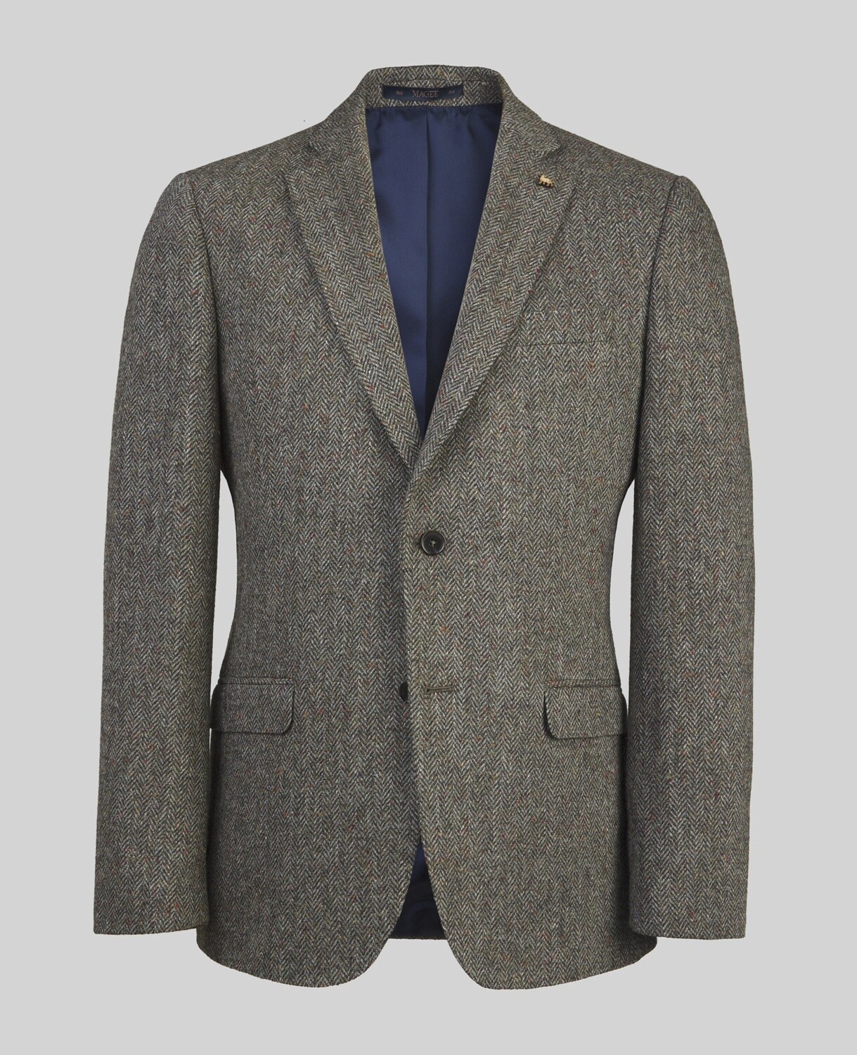 Clady Donegal Tweed Blazer In Grey Herringbone