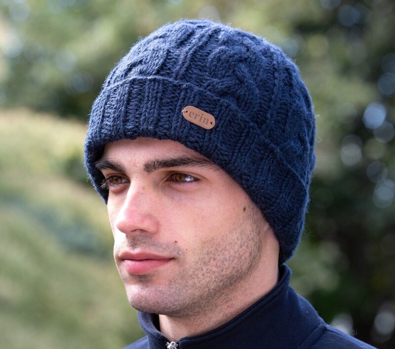 Aran Cable Turn Up Hat - Navy