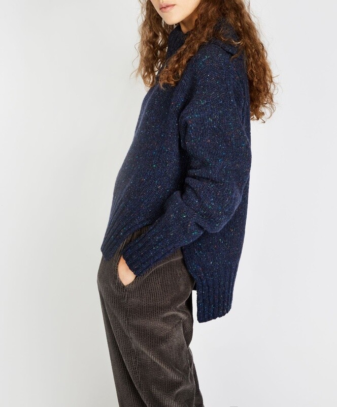 Wilde Slouchy Funnel Neck Sweater - Rich Navy