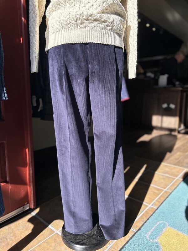 Liffey Classic Single Pleat Cord Trousers - Navy