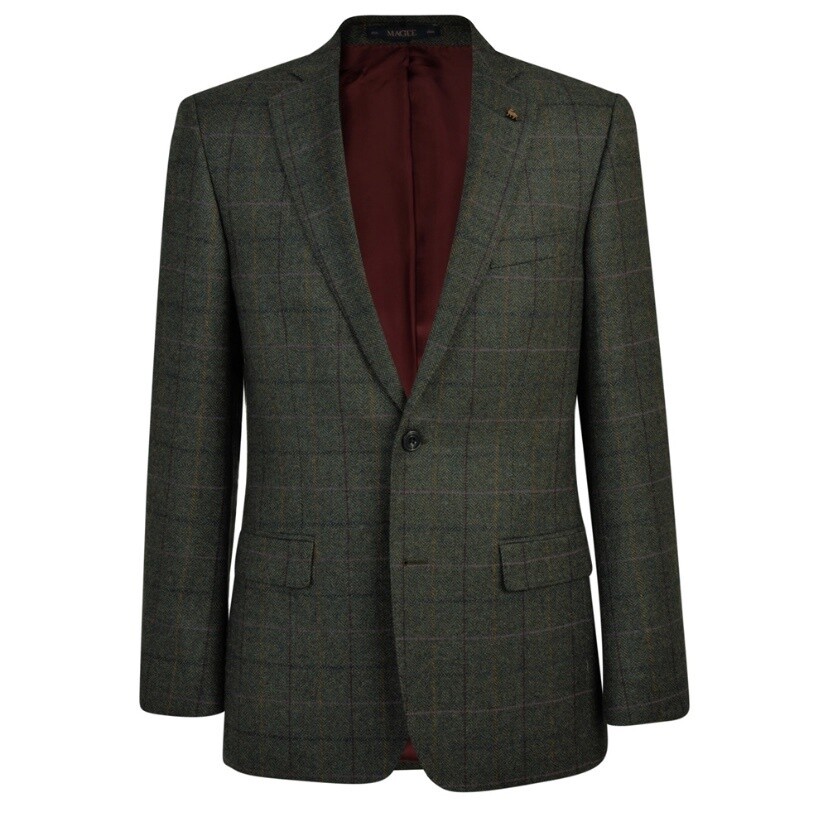 Clady Donegal Tweed Jacket - Forest Green Herringbone