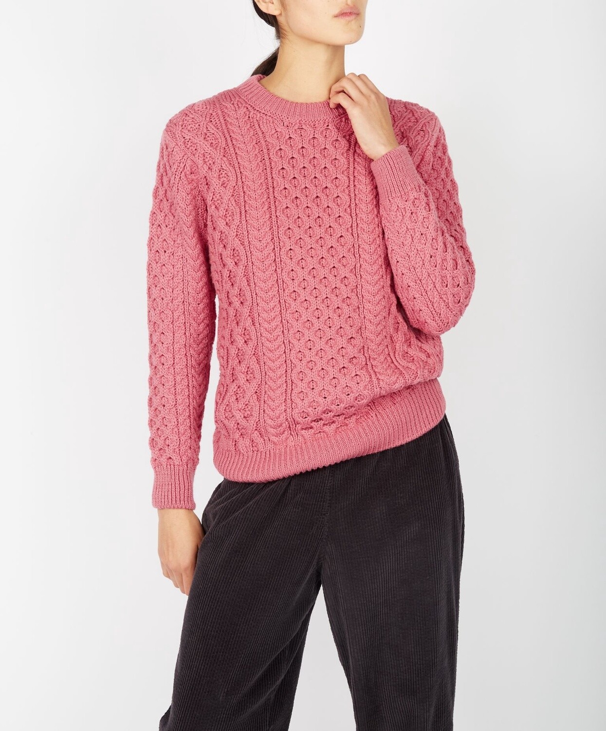 Blasket Honeycomb Stitch Aran Sweater - Rosa Pink, Size: XS