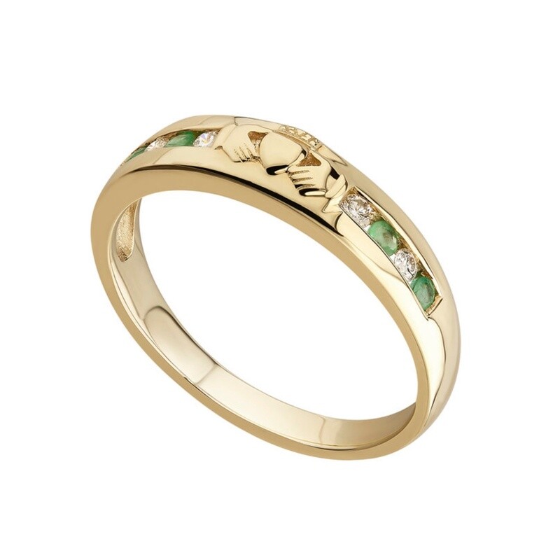 10K Gold Emerald Claddagh Band