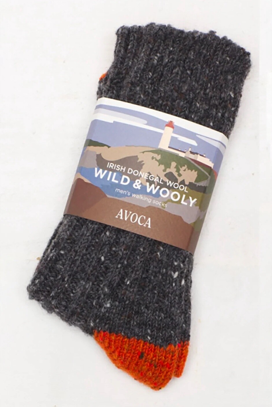 Avoca Socks Men&#39;s - Wild &amp; Wooly - Grey/Orange