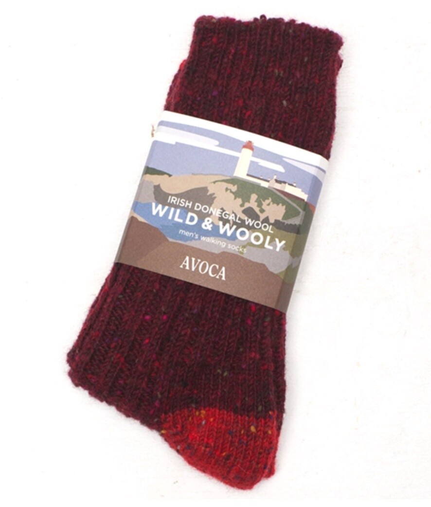 Avoca Socks Men’s - Wild &amp; Wooly - Maroon/Red