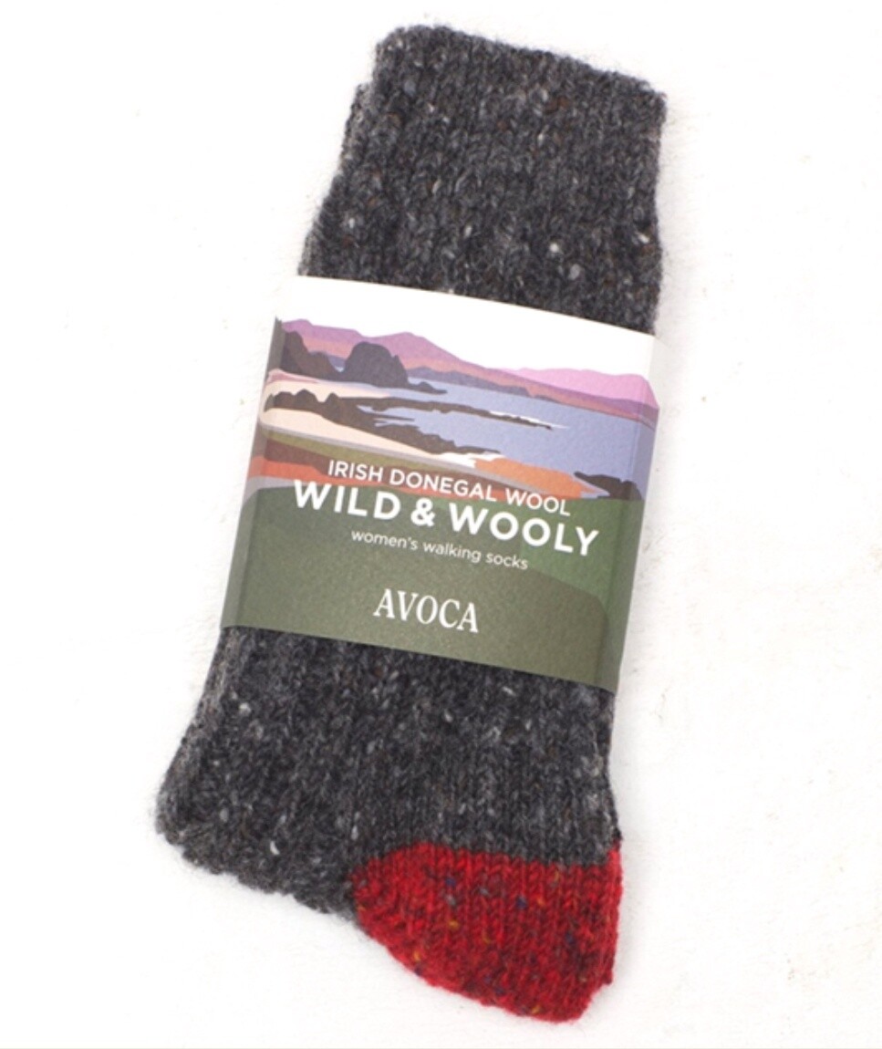 Avoca Socks Woman’s - Wild &amp; Wooly Grey/ Red