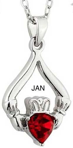 Rhodium Plated Claddagh Birthstone Pendants, MONTH: JAN